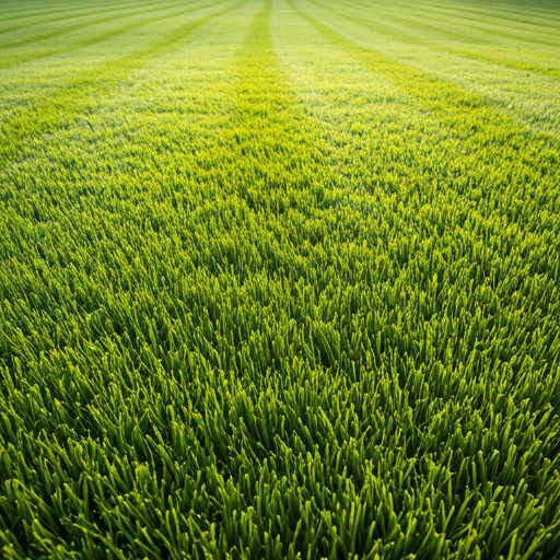Freshly mowed lush green lawn with clean stripes